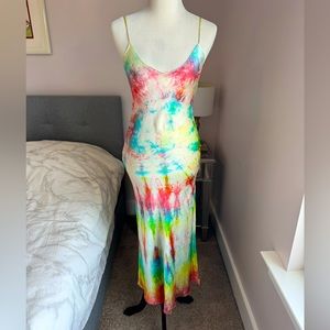 Dannijo Rainbow Tie Dye Silk Midi Slip Dress Size S